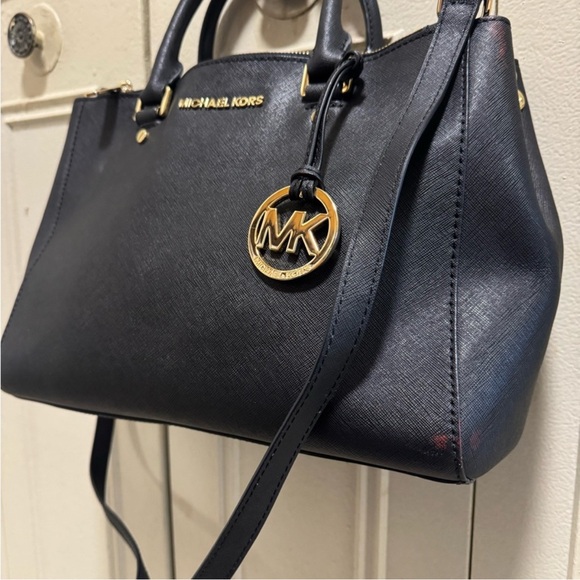 Michael Kors Black Leather Satchel with Gold MK Charm + Dust bag included - Picture 5 of 9
